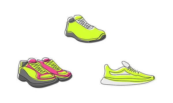 Running Shoes Colored Sneakers One Line Art Continuous Line Drawing — Stok Vektör