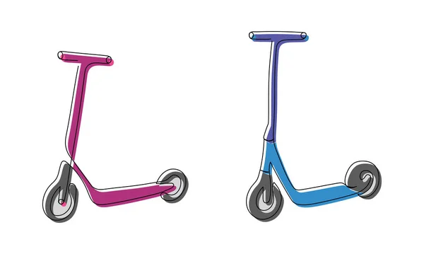 Kick Scooters Colored One Line Art Continuous Line Drawing Sport — Διανυσματικό Αρχείο