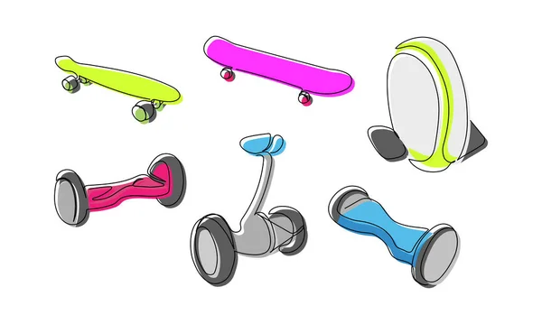 Unicycle Gyroscooter Skate Colored One Line Art Continuous Line Drawing — 스톡 벡터