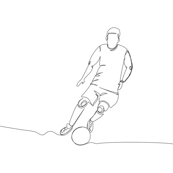 Football Soccer Player Ball One Line Art Continuous Line Drawing — Stock Vector