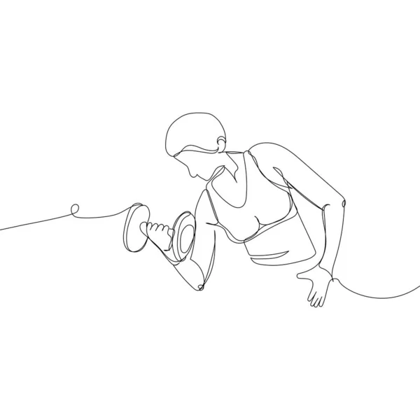 Human Dumbbell One Line Art Continuous Line Drawing Sports Fitness — Stok Vektör