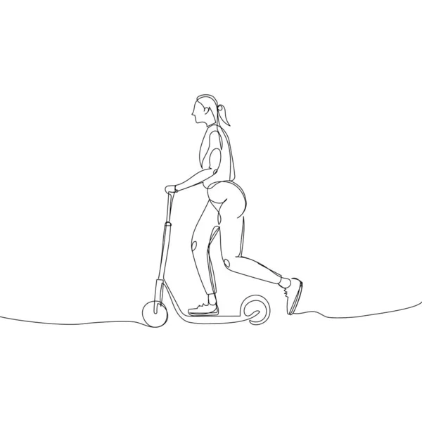Girl Electric Scooter One Line Art Continuous Line Drawing Sport — Vector de stock
