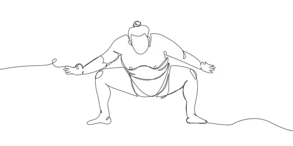 Sumo Wrestler Pre Fight Greeting One Line Art Continuous Line — Vector de stock
