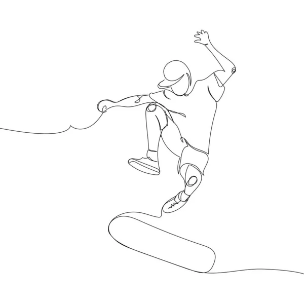 Скейтбордист Делает Трюк Одну Линию Непрерывный Рисунок Линии Спорт Тренировка — стоковый вектор