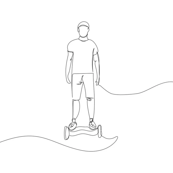 Guy Riding Gyroboard One Line Art Continuous Line Drawing Sports — ストックベクタ