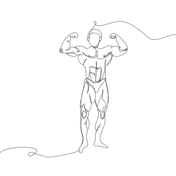 Бодибилдер Позирует Одну Линию Непрерывное Рисование Линии Спорт Фитнес Человек — стоковый вектор