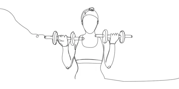 Girl Stacked Dumbbells One Line Art Continuous Line Drawing Sports — Stockvektor