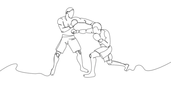 Two Boxers Full Body Fight One Line Art Continuous Line — ストックベクタ