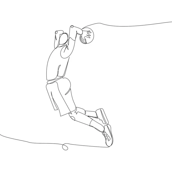 Баскетболист Бросает Мяч Одной Линией Искусства Непрерывная Линия Рисования Спорта — стоковый вектор