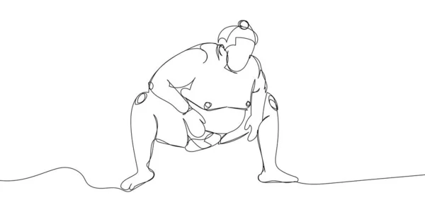 Sumo Japanese Wrestler One Line Art Continuous Line Drawing Japan — Stockvektor