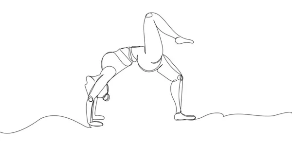 Gymnast Doing Bridge Exercise One Line Art Continuous Line Drawing — Stock vektor