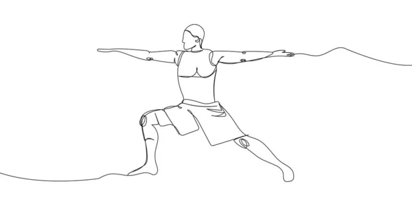 Человек Занимающийся Йогой Рисует Одну Линию Непрерывная Линия Рисования Спорта — стоковый вектор