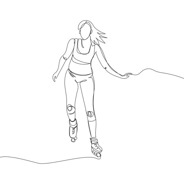 Girl Rollerblading One Line Art Continuous Line Drawing Sports Training — Archivo Imágenes Vectoriales