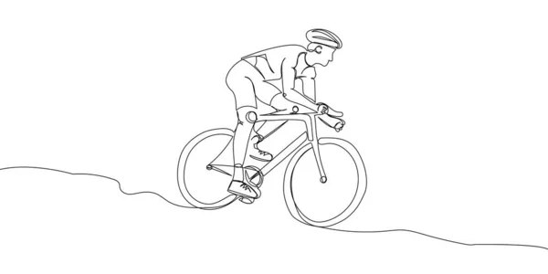 Man Protective Helmet Rides Bicycle One Line Art Continuous Line — 스톡 벡터
