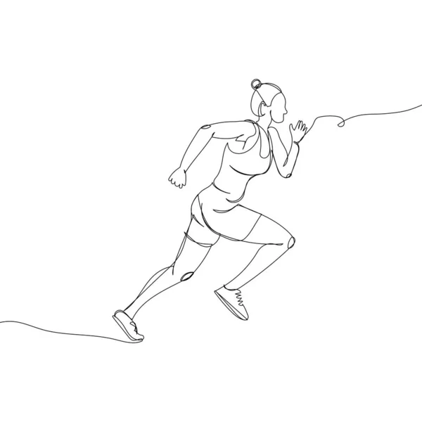 Girl Running One Line Art Continuous Line Drawing Sports Fitness — Stockový vektor