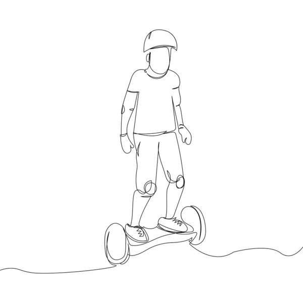 Boy Riding Gyro Board One Line Art Continuous Line Drawing — ストックベクタ