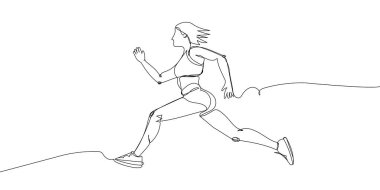 Girl sprinter one line art. Continuous line drawing sports, fitness, physical education, athletics, run, running, jogging, sprinter, gym, sexy body, fast run, speed woman Hand drawn vector