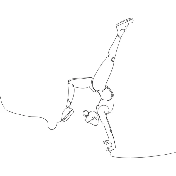 Woman Doing Yoga Handstand One Line Art Continuous Line Drawing — Vector de stock