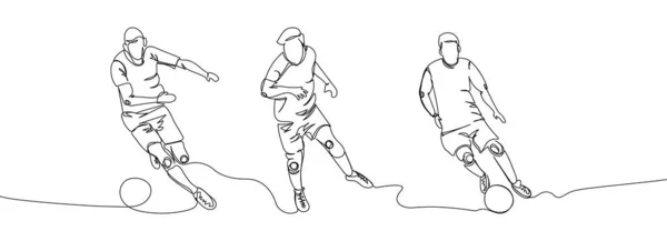 Soccer players set one line art. Continuous line drawing game, sport, football, activity, ball, training, running, cleats, striker, forward, winger midfielder Hand drawn vector illustration