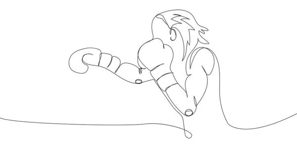 Woman Boxer Boxing Gloves Hit One Line Art Continuous Line — Image vectorielle