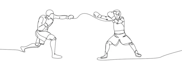 Boxers Fight One Line Art Continuous Line Drawing Boxing Protective — Stok Vektör