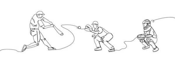 Baseball Players Set One Line Art Continuous Line Drawing Sport — Archivo Imágenes Vectoriales