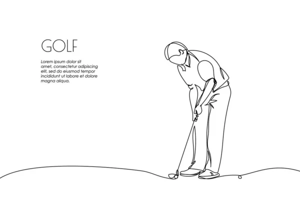 Web Banner Golf Player Club Ball One Line Art Continuous — Vettoriale Stock