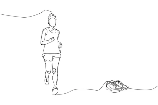 Girl Jogging Running Shoes Sneakers One Line Art Continuous Line — Vetor de Stock