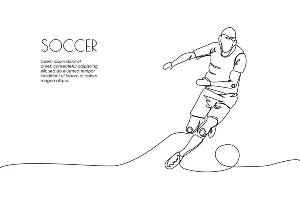 Web Banner Football Soccer Player Ball One Line Art Continuous — Vector de stock