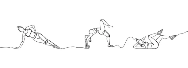 Yoga Fitness People Training Set One Line Art Continuous Line — ストックベクタ