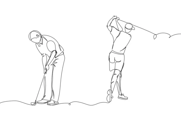 Los Jugadores Golf Establecen Una Línea Arte Dibujo Continuo Línea — Archivo Imágenes Vectoriales