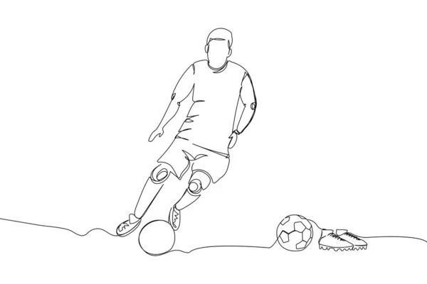 Fútbol Jugador Fútbol Con Pelota Tacos Establecer Una Línea Arte — Vector de stock