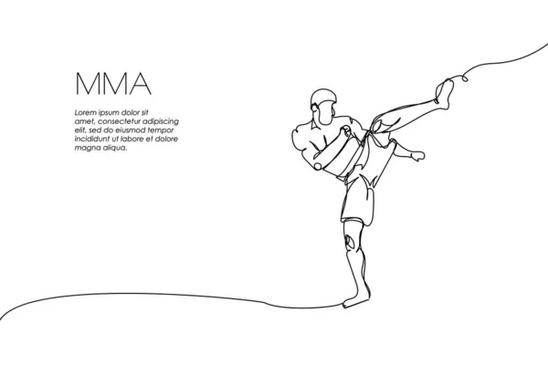 Web banner with kickboxer, mixed martial arts fighter one line art. Continuous line drawing of promotion poster boxing, fight gloves, battle, MMA, strength, kickboxing, taekwondo, fights without rules