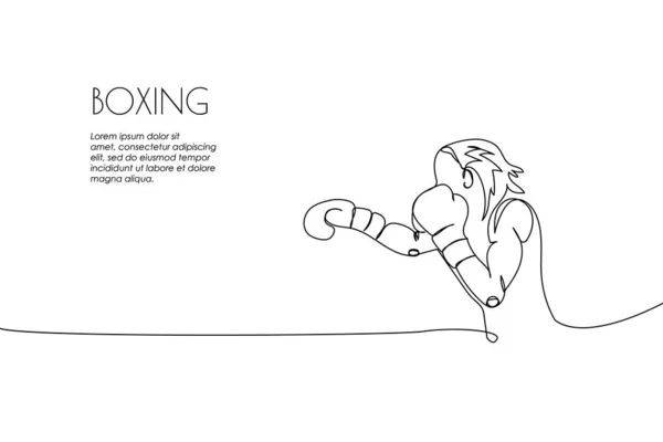 Web Banner Mit Boxerin Boxhandschuhen Hit One Line Art Kontinuierliche — Stockvektor