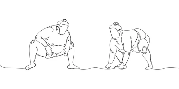 Combat Deux Lutteurs Sumo Saluant Une Ligne Art Ligne Continue — Image vectorielle
