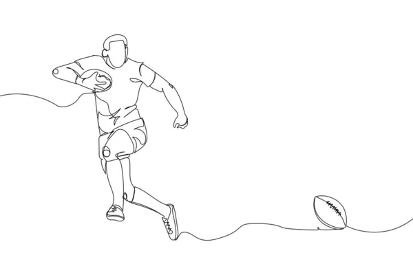 Rugbyspieler Vorwärts Mit Ball Eine Linienart Kontinuierliche Linienziehung American Football — Stockvektor