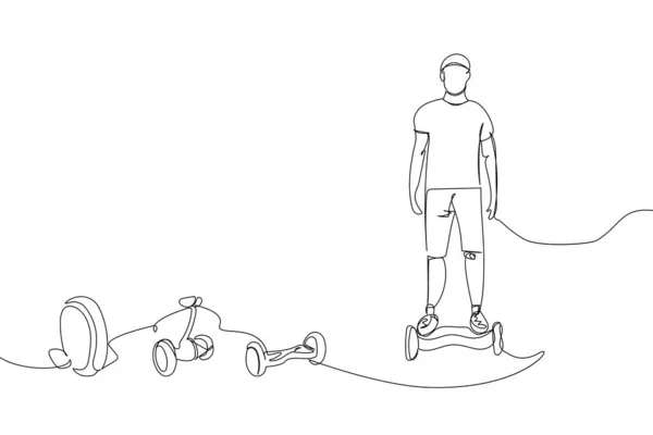 Tipo Montando Giroscopio Con Giroscooter Monociclo Eléctrico Conjunto Una Línea — Archivo Imágenes Vectoriales