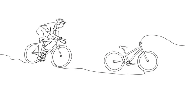 보호용 헬멧을 자전거를 달리는 선수는 자전거를 예술을 끊임없이 이어지는 선그리기 — 스톡 벡터