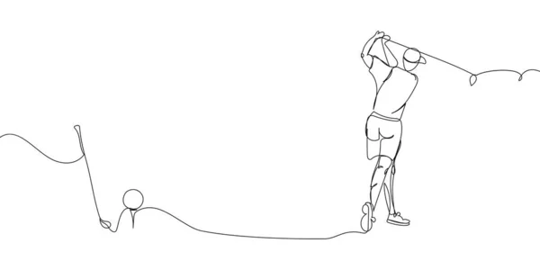 Jugador Golf Con Club Pelota Establece Una Línea Arte Dibujo — Archivo Imágenes Vectoriales