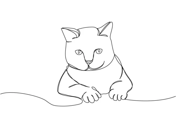 Gato Siberiano Una Línea Arte Dibujo Línea Continua Mascota Mamífero — Vector de stock