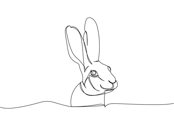 Black Jackrabbit Head Bunny One Line Art Continuous Line Drawing — Stock Vector