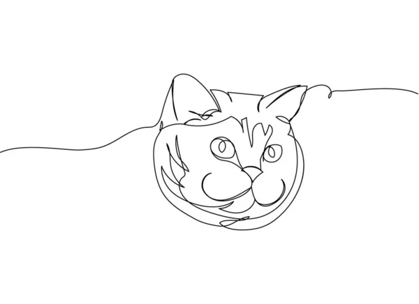 Кіт Голова Мистецтво Однієї Лінії Безперервний Малюнок Домашньої Тварини Ссавців — стоковий вектор