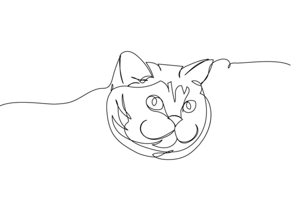 Testa Gatto Una Linea Art Disegno Linea Continuo Animale Domestico — Vettoriale Stock