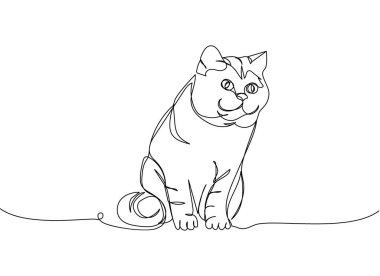 İngiliz Shorthair Cat bir çizgi sanatı. Evcil hayvan, memeli, kedi yavrusu, safkan, cins, arkadaşlık, kedicik, arkadaş, soy ağacı, karakter çizimi.