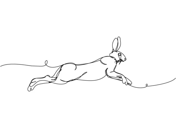 Running Hare Bunny One Line Art Continuous Line Drawing Pet — Stock Vector