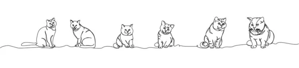 異なる猫1行の芸術のセット ペット 哺乳動物 純血種 文字の連続線画 手描きベクトルイラスト — ストックベクタ
