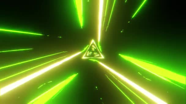 ズーム効果 有機形状 緑のリンスクリーン照明 レトロ歪んだビデオ効果を持つ無限の抽象トンネル — ストック動画