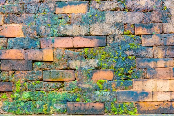 Old Weathered Brick Wall Moss Detail Son Temple City Central — Stock Photo, Image
