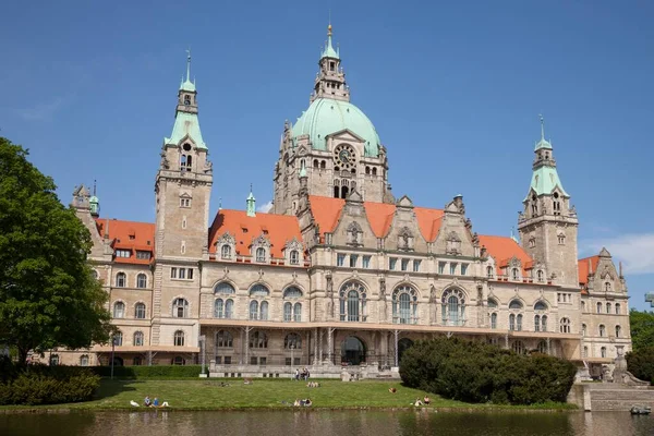 New City Hall Maschteich Hanover Lower Saxony Almanya Avrupa — Stok fotoğraf