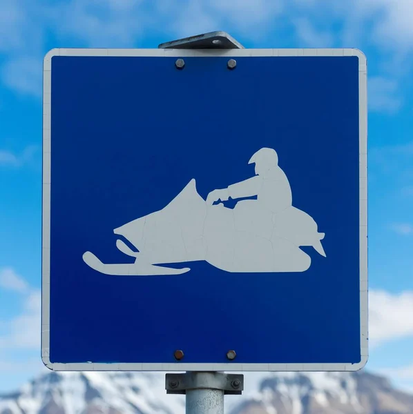 Χιονο Κινητή Προειδοποιητική Πινακίδα Longyearbyen Spitsbergen Island Αρχιπέλαγος Svalbard Νορβηγία — Φωτογραφία Αρχείου